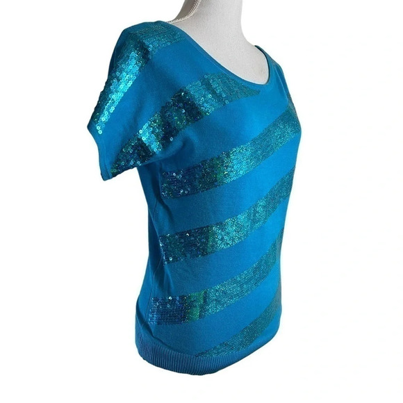 Deb Y2K 2000s Sequin Knit Top Size XL Short Sleeves Pullover Blouse Embellished - Picture 2 of 10